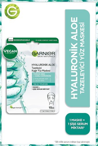 Garnier Tazeleyici Aloe Veralı Nemlendiricili Kağıt Yüz Maskesi 3x28 gr