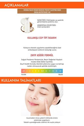 Missha Talks Vegan Squeeze Pocket Sleeping Mask Mega Nutritious Nemlendiricili Soyulabilir Kağıt Yüz Maskesi 10 gr