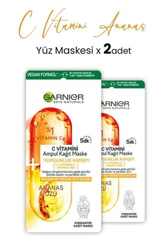 Garnier C Vitamini Ananas Özü Kağıt Yüz Maskesi 2x15 gr