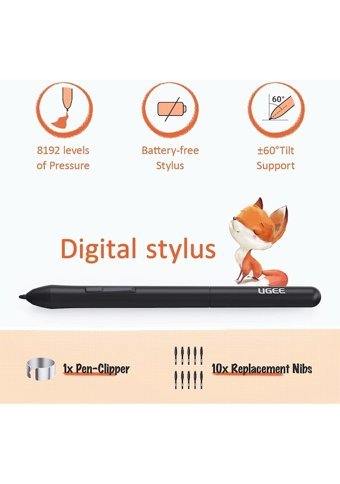 Ugee S640W 7.5 inç Ekranlı Kalemli Kablolu Grafik Tablet Siyah