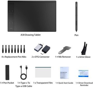 Veikk A30 11.6 inç Ekranlı Kalemli Kablolu Grafik Tablet Siyah