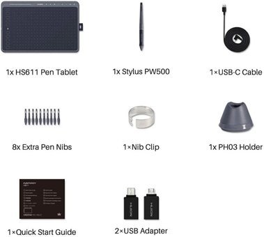 Huion HS611 12 inç Ekranlı Kalemli Kablolu Grafik Tablet Gri