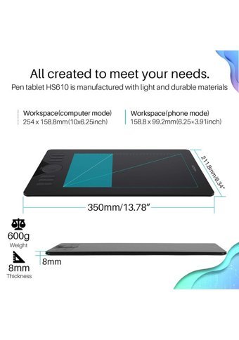 Huion HS610 11.8 inç Ekranlı Kalemli Kablolu Grafik Tablet Siyah