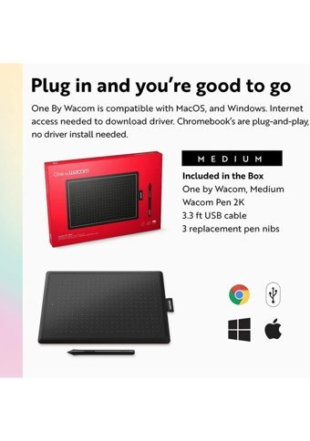 Wacom One Medium 7.4 inç Ekranlı Kalemli Kablolu Grafik Tablet Siyah