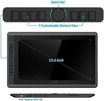 Veikk VK1560 Pro 15.6 inç Ekranlı Kalemli Kablolu Grafik Tablet Siyah
