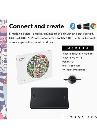 Wacom Intuos Pro Medium 10.5 inç Ekranlı Kalemli Kablosuz Grafik Tablet Siyah