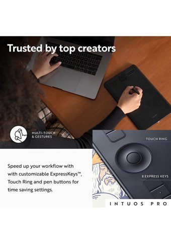 Wacom Intuos Pro Medium 10.5 inç Ekranlı Kalemli Kablosuz Grafik Tablet Siyah