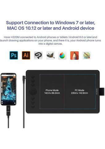 Huion Inspiroy Ink H320M 11.9 inç Ekranlı Kalemli Kablolu Grafik Tablet Siyah