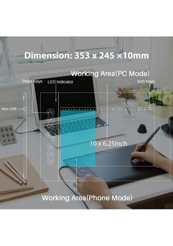 Huion H610 Pro V2 11.8 inç Ekranlı Kalemli Kablolu Grafik Tablet Siyah