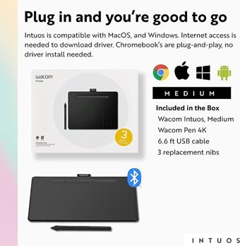 Wacom Intuos 10.5 inç Ekranlı Bluetoothlu Kalemli Kablosuz Grafik Tablet Siyah