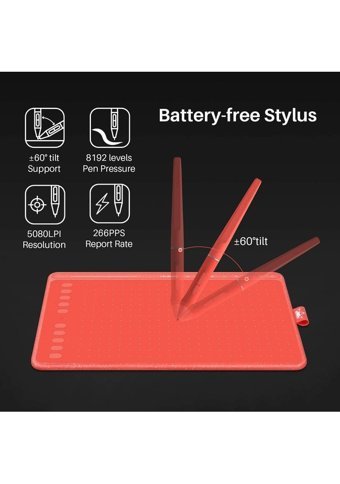 Huion HS611 12 inç Ekranlı Kalemli Kablolu Grafik Tablet Kırmızı