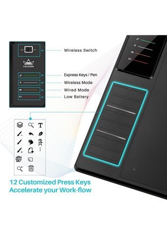 Huion WH1409 16.2 inç Ekranlı Kalemli Kablosuz Grafik Tablet Siyah