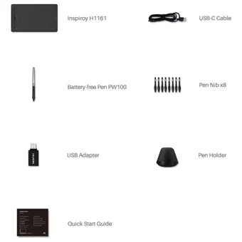 Huion Inspiroy H1160P 11.8 inç Ekranlı Kalemli Kablolu Grafik Tablet Siyah