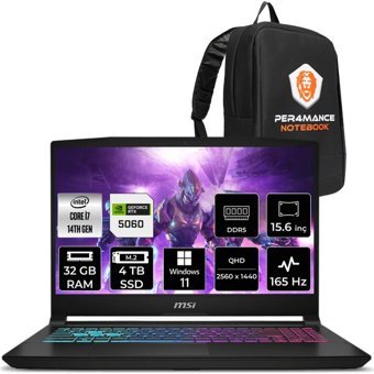 MSI Msı Katana 15 Intel Core I7 14650HX 32GB 4tb SSD RTX5060/8GB 115W 15.6" Qhd 165Hz W11H Taşınabilir Bilgisayar & Per4 Çanta B14WFK817XTRP383 - 4 TB - 32 GB