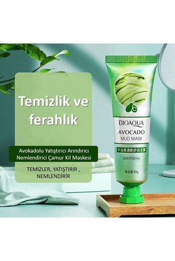 Bioaqua Avokadolu Yatıştırıcı Arındırıcı Nemlendirici Çamur Killi Nemlendiricili Krem Yüz Maskesi 50 gr