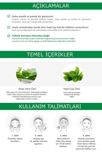 Deoproce Color Synergy Green Aloe Veralı Nemlendiricili Kağıt Yüz Maskesi 20 gr