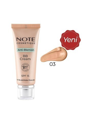 Note Anti-Blemish No: 03 Tüm Ciltler İçin Suya Dayanıklı Sivilce Yapmayan Işıltılı BB Krem Koyu Ton