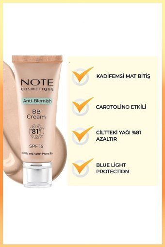 Note Anti-Blemish No: 03 Tüm Ciltler İçin Suya Dayanıklı Sivilce Yapmayan Işıltılı BB Krem Koyu Ton