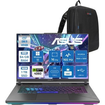 Asus Rog Strix G16 G614JVR 14. Nesil Intel I9-14900HX 64GB Ddr5 1tb SSD RTX4060/8GB 140W 16 Inç (1920 x 1200, Wuxga) 165Hz IPS WIN11HOME Gaming Bilgisayar WN3095H23+ZETTAÇANTA - 1 TB - 64 GB