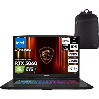 MSI Msı Katana 17 Hx I7-14650HX 64-Gbddr5 1 Tbssd RTX5060 (8GB-GDDR7-115W) 17.3" 2k Qhd 240Hz IPS Freedos + Zg Sırt Çantası B14WFK-257XTRZG3 - 64 GB