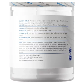 Supplementler Creatine Monohydrate Aromasız Kapsül Kreatin 250 gr