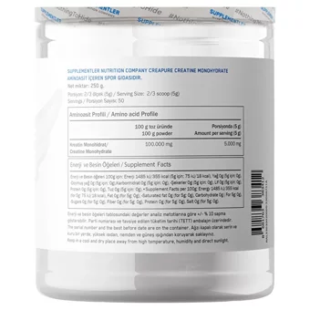 Supplementler Creatine Monohydrate Aromasız Kapsül Kreatin 250 gr