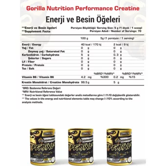 Gorilla Nutrition Performance Creatine Aromasız Toz Kreatin 350 gr