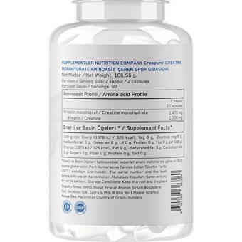 Supplementler Creatine Monohydrate Aromasız Kapsül Kreatin 120 Kapsül