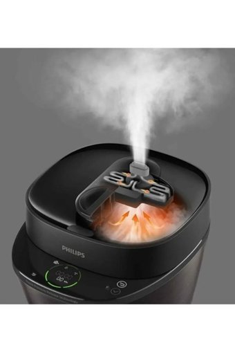 Philips 1000 W Paslanmaz Çelik 5 lt Hazneli Dokunmatik Zamanlayıcılı Buharlı Pişirici Siyah