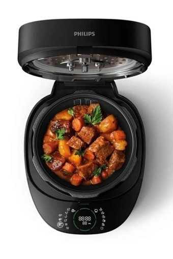 Philips 1000 W Paslanmaz Çelik 5 lt Hazneli Dokunmatik Zamanlayıcılı Buharlı Pişirici Siyah