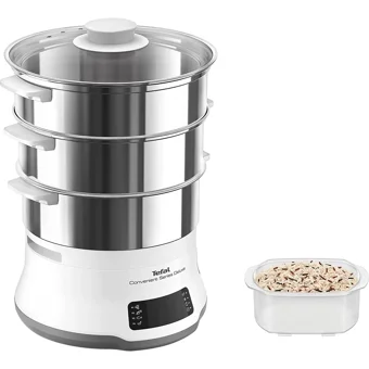 Tefal VC502D Deluxe 900 W Paslanmaz Çelik 9 lt Hazneli Dokunmatik Zamanlayıcılı Buharlı Pişirici Beyaz