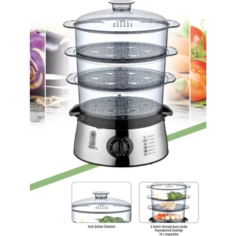 Goldmaster Gm 7439 800 W Paslanmaz Çelik 8.4 lt Hazneli Zamanlayıcılı Buharlı Pişirici Gri