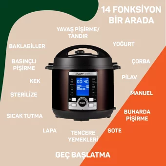 Arzum AR2055 1000 W Paslanmaz Çelik 6 lt Hazneli Dokunmatik Zamanlayıcılı Çok Amaçlı Buharlı Pişirici Siyah