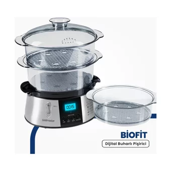 Goldmaster Gm 7268D 800 W Paslanmaz Çelik 10 lt Hazneli Dokunmatik Zamanlayıcılı Buharlı Pişirici Gri