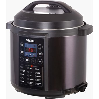 Vestel Ziyafet 1000 W Paslanmaz Çelik 5.5 lt Hazneli Dokunmatik Zamanlayıcılı Çok Amaçlı Buharlı Pişirici Siyah