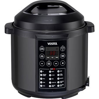 Vestel Ziyafet 1000 W Paslanmaz Çelik 5.5 lt Hazneli Dokunmatik Zamanlayıcılı Çok Amaçlı Buharlı Pişirici Siyah
