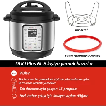 Instant Pot Duo Plus 1000 W Paslanmaz Çelik 5.7 lt Hazneli Dokunmatik Zamanlayıcılı Çok Amaçlı Buharlı Pişirici Gri
