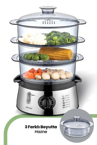 Goldmaster BioFit 800 W Paslanmaz Çelik 8.4 lt Hazneli Zamanlayıcılı Buharlı Pişirici Gri