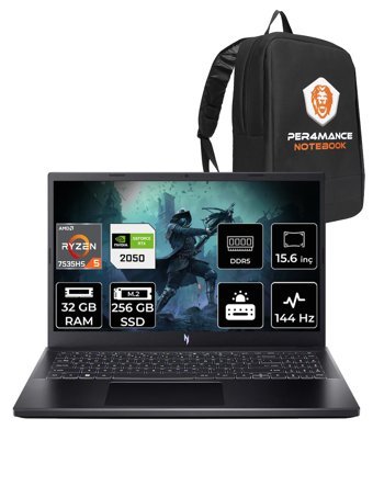 ACER Nitro V15 R5 7535HS 32GB 256GB SSD RTX2050/4GB 15.6'' 144Hz FHD FDOS Gaming Laptop & PER4 ÇANTA