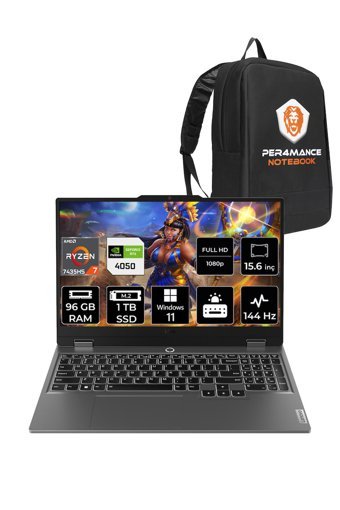 Lenovo LOQ R7 7435HS 96GB 1TB SSD RTX4050/6GB 105W 144Hz FHD 15.6" W11P Gaming Laptop & PER4 ÇANTA