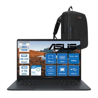 Asus Expertbook B1 B1403CVA Intel Core I5-1334U 96GB Ddr5 2tb SSD Intel Iris x Graphics 14" Fhd LED 300NITS Windows 11 Pro Taşınabilir Bilgisayar B1403CVAH23 + Zettaçanta