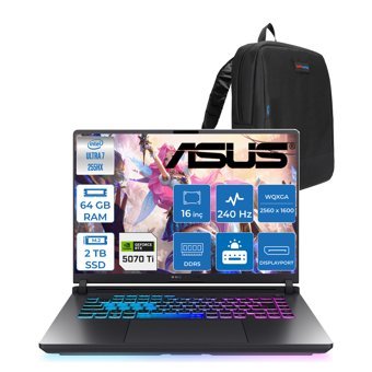 Asus Rog Strix G16 G615LR Intel Ultra 7 255HX Aı 64GB GB 2tb SSD 12GB/RTX5070Tİ Gddr7 140W 16" 2.5k 2560 x 1600 Wqxga 240Hz 3ms 500NITS Freedos Taşınabilir Bilgisayar ZS5212F29+ZETTAÇANTA