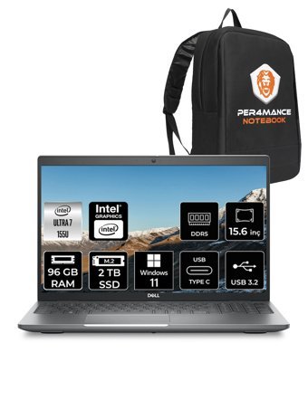 DELL Latitude 5550 Ultra 7 155U 96GB DDR5 2TB SSD 15.6'' FHD W11H Dizüstü Bilgisayar & PER4 ÇANTA