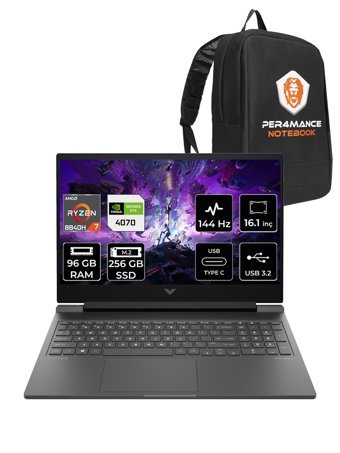 HP VİCTUS 16 R7 8840H 96GB 256GB SSD RTX4070/8GB 144HZ 16.1'' FHD FDOS A05N6EA & PER4 ÇANTA