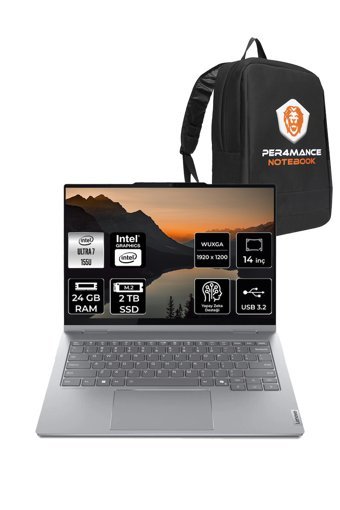 LENOVO ThinkBook 14 Ultra 7 155U 24GB 2TB SSD 14" FDOS WUXGA Dokunmatik 2'si 1 Arada & PER4 ÇANTA
