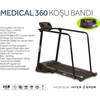 Voit Medical 360 100 Kg Kapasiteli Motorlu Katlanabilir Koşu Bandı Siyah