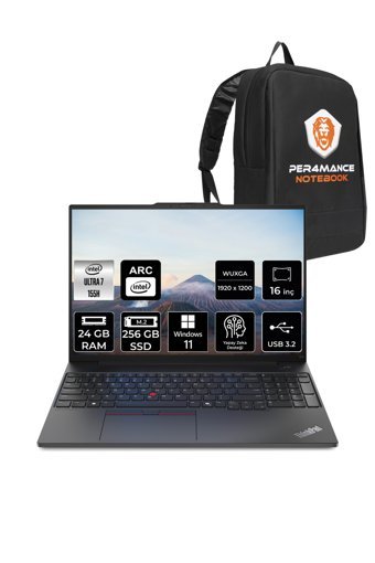 Lenovo ThinkPad E16 G2 Ultra 7 155H 24GB 256GB SSD 16'' WUXGA W11H 21MA002UTX & PER4 ÇANTA