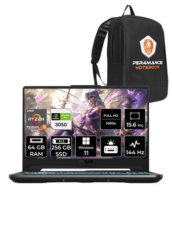 ASUS TUF Gaming A15 R5 7535HS 64GB 256GB SSD RTX3050/4GB 144Hz 15.6" FHD W11P HN047 & PER4 ÇANTA