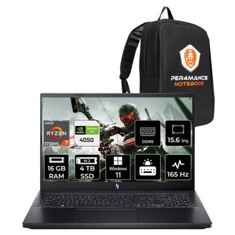Acer Nitro V15 R7 7735HS 16GB 4TB SSD RTX4050/6GB 75W 15.6'' FHD 165Hz W11P Gaming Laptop & ÇANTA