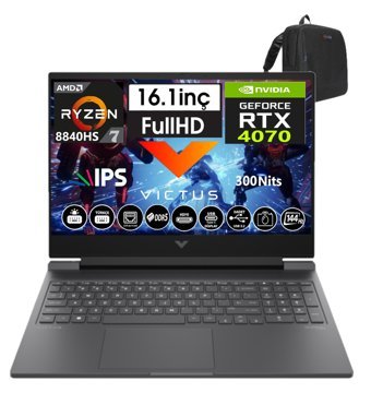 Hp Victus 16-S1035NT Amd RYZEN7-8840HS 96GB Ddr5 4tb SSD 8GB/RTX4070 WINDOWS11HOME 16" 144 Hz Fhd IPS Taşınabilir Bilgisayar WA1UZ2EA40+WEBLEGELSINÇANTA